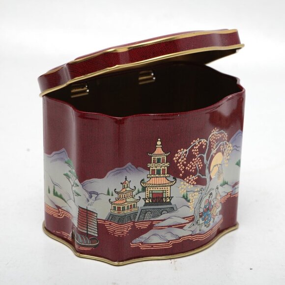 Vintage Tea Masters London DEN HAAG Holland Tin Asian Floral Red Gold Earl Grey - Picture 2 of 7